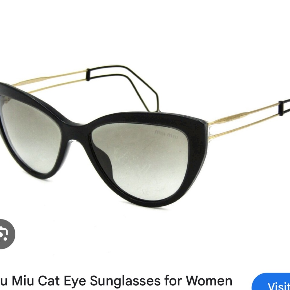 MIU MIU OMU12R U6F3M1 Black Cat Eye Gold Arms Transparent Sunglasses $420